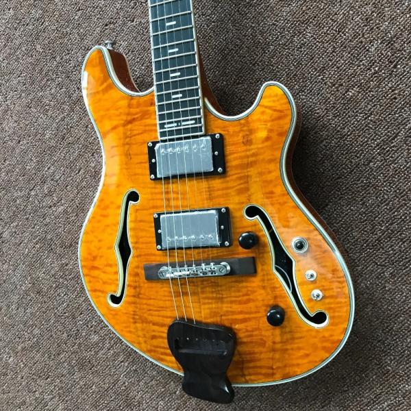 F Hole Hollow Body Electric Guitar with Ebony Fingerboard Chrome Hardware free shipping