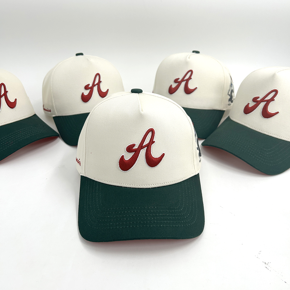 Custom Baseball Caps 3D Puff Embroidery A Frame 5 Panel Two Tone Design