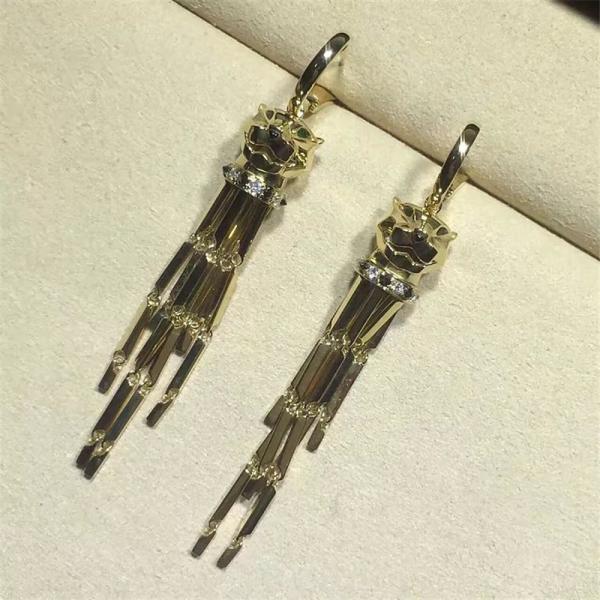 C Cheetah Earrings - showing the charm of courage, naughty or docile .18K gold, lacquer, diamond, shafle garnet, Onyx