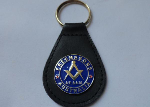 Aluminum, Stainless Steel, Soft PVC, Brass Freemasons Leather Keychain with Die Stamping