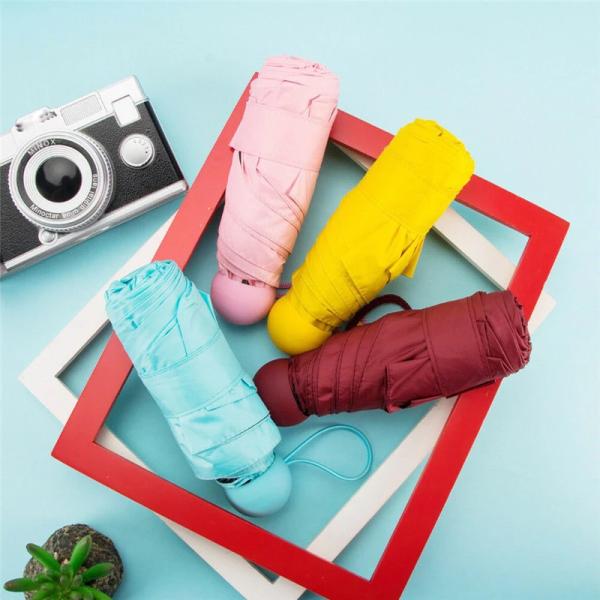 Polyester Mini 5 Fold Anti UV Pill Black Coated Umbrella Rain Pocket Foldable Umbrellas