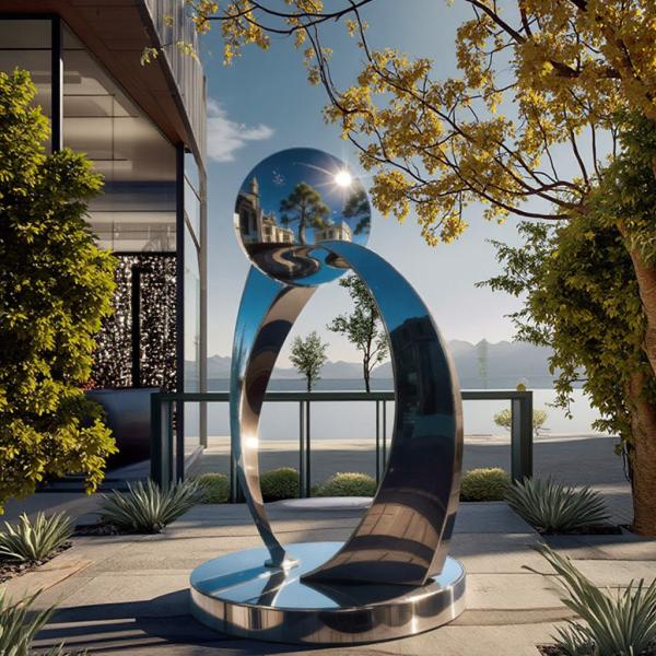 Mirror Polished Stainless Steel Abstract Ribbon Sculpture Large Modern Art Installation