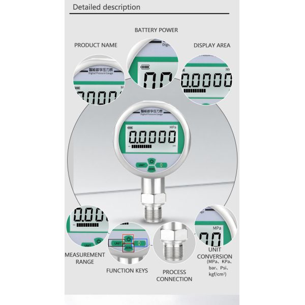 High Precision 80mm Dial Digital Pressure Gauge Instrument Manometer for Precision Pressure Sensing