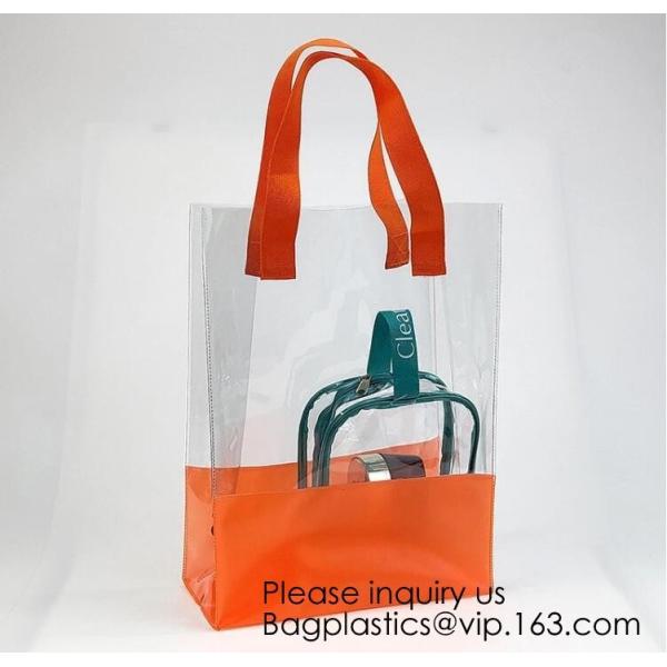 Vinyl Transparent PVC Gusset Bag Plastic Tote Shopping Bag For Packaging TPU Laser Makeup Handbag PVC Cosmetic Shopping