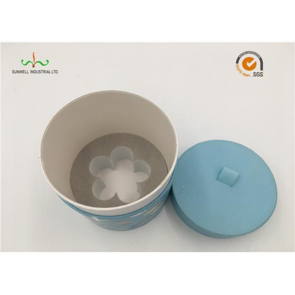 Customized Cardboard Cylinder Tubes Flat Edge With Handmade Light Blue Round Paper Box