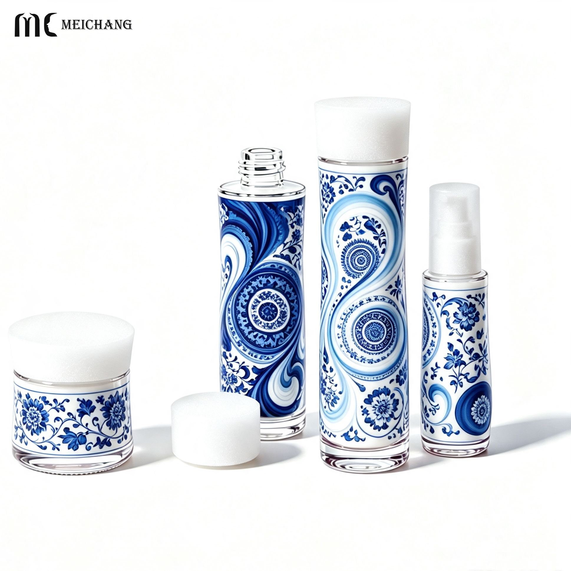50g/45ml/110ml/145ml Light-Blocking Refillable Glass Skincare Packaging Set – Customizable UV-Protective Cosmetic Bottles & Cream Jar for Sustainable Beauty Brands(MC-327)