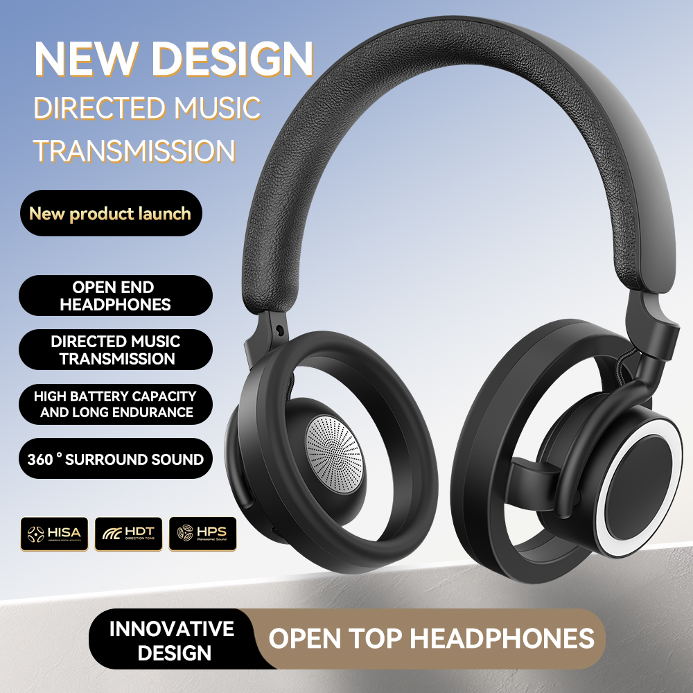 GR800 Open‑Top Open Ear Headphones, Directed Music Transmission Wireless Bluetooth Headset, 360° Surround Sound, Long Battery Life Over‑Ear Open Ear Stereo Headphones for Sports & Daily Use