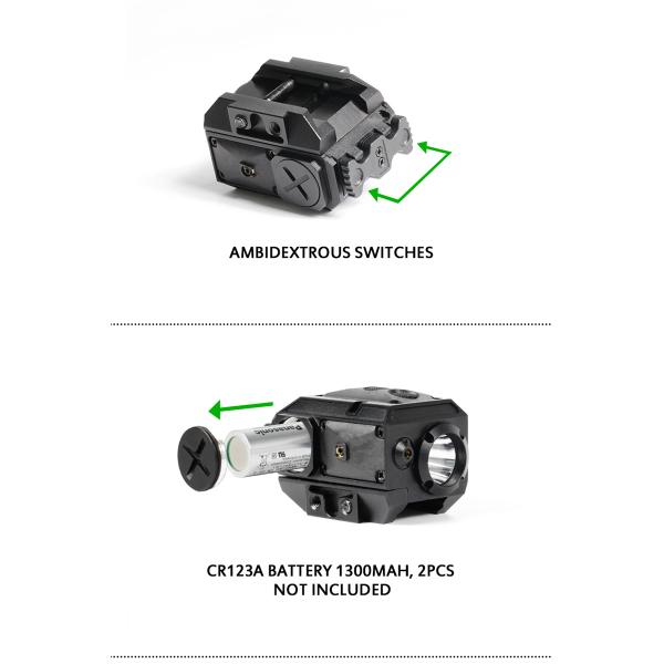 Электрофонарь CR123A 3V военный Mountable тактический с красным зеленым лазером