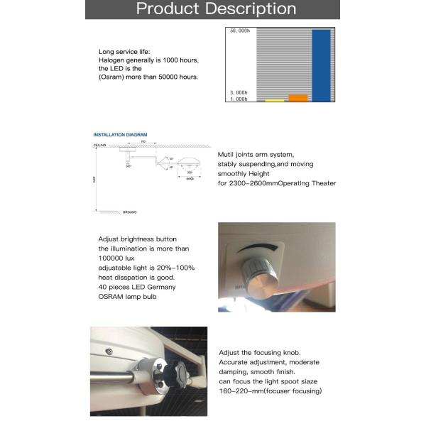 Hospital 500mm Illuminance Depth Led Dental Operatory Lights