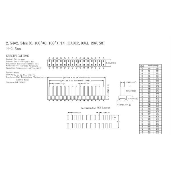 Pitch 2.54mm PA6T H2.54mm Dual Rows Header Connector 80P DIP