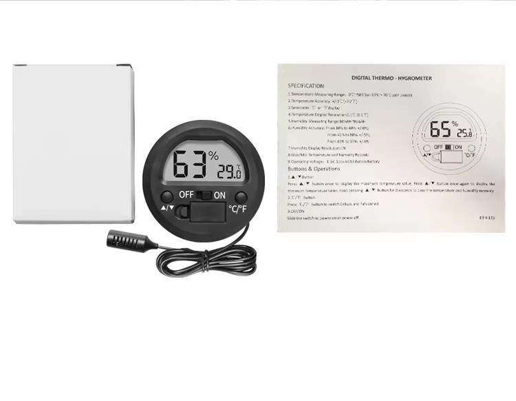 DTH-133 Mini Digital Cigar Thermometer Hygrometer Round Digital Humidity Gauge Monitor Indoor Outdoor Hygrometer Temperature Meter