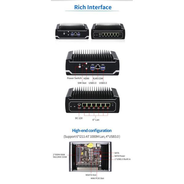 IBOX-501 N18 без вентилятора Mini Industrial PC Quad Core 32 ГБ Хранилище с MSATA