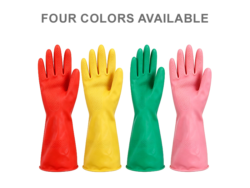 Natural Latex Housework Gloves Puncture Resistant Rubber Cleaning Gloves Palm Textured