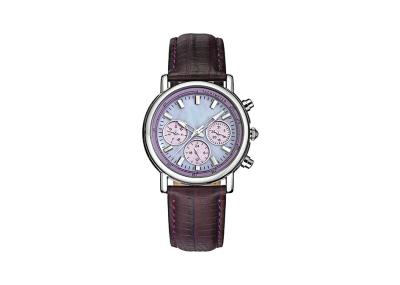 Leather Strap Stainless Steel Ladies Watch Quartz Movt IP Plating Case Color