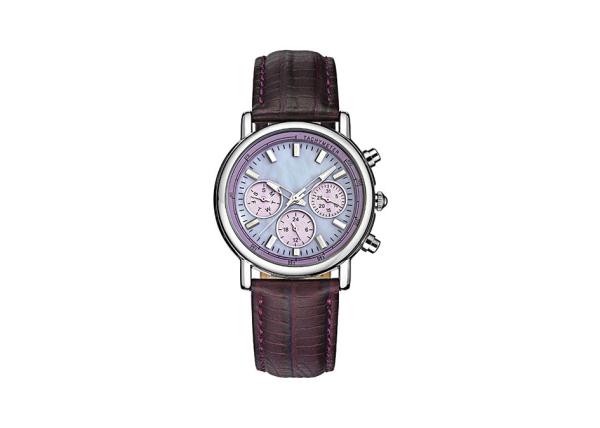 Leather Strap Stainless Steel Ladies Watch Quartz Movt IP Plating Case Color