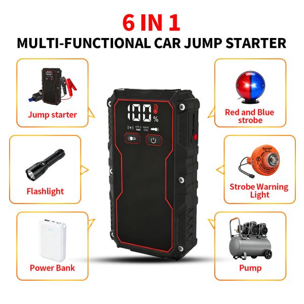 Smart Multi Functional Jump Starter 8000mAh 10000mAh 12V 150PSI Tire Inflator Emergency Vehicle Jump Starter