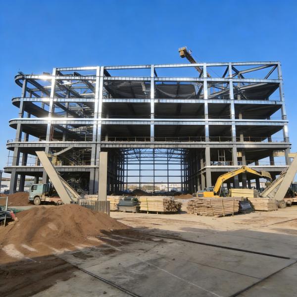 Multi-story steel structure building with high load-bearing capacity, suitable for equipment placement, storage, and combined office use