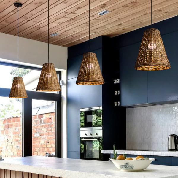 Modern Round Rattan Pendant Light , Rattan Ceiling Light Shade 65lm/W OEM