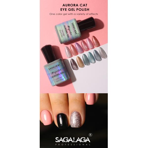 Cateye Galactic Glitter Effect Magic Gel Nail Polish Custom Logo 15ml Soak Off UV LED Auroras Gel Polish MSDS Certified