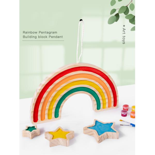 Wooden Rainbow Five Pointed Star Baby Developmental Toys Wall Hanging Graffiti Blocks
