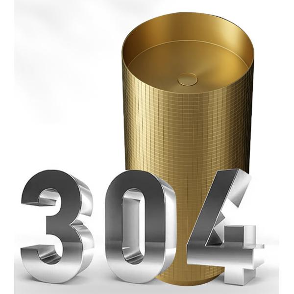 Floor Standing Stainless Steel Pedestal Sink , Cylindrical Wash Basin Brushed Gold Color