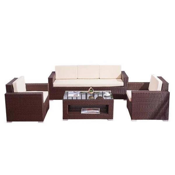 Outdoor Wicker Sofa Garden Waterproof and Sunproof Rattan Chair Set Patio Terrace Rattan Furniture