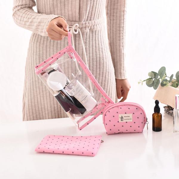 3Pcs Ladies Transparent Toiletry Bags Polyester 300D Clear Cosmetic Bags For Travel