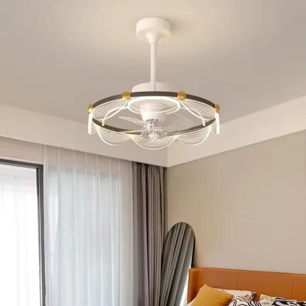 SENKAI Французский кремный стиль спальная лампа Творческий потолочный фан-лампа Теплая и романтичная мастер спальная студия фан-лампа