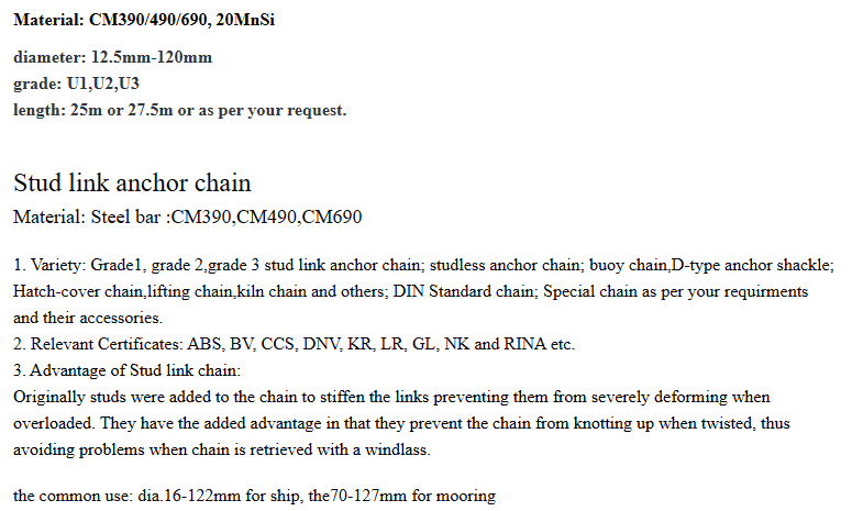 Welding Stud Link Anchor Chain U1 U2 U3 Zinc Finish Marine Grade