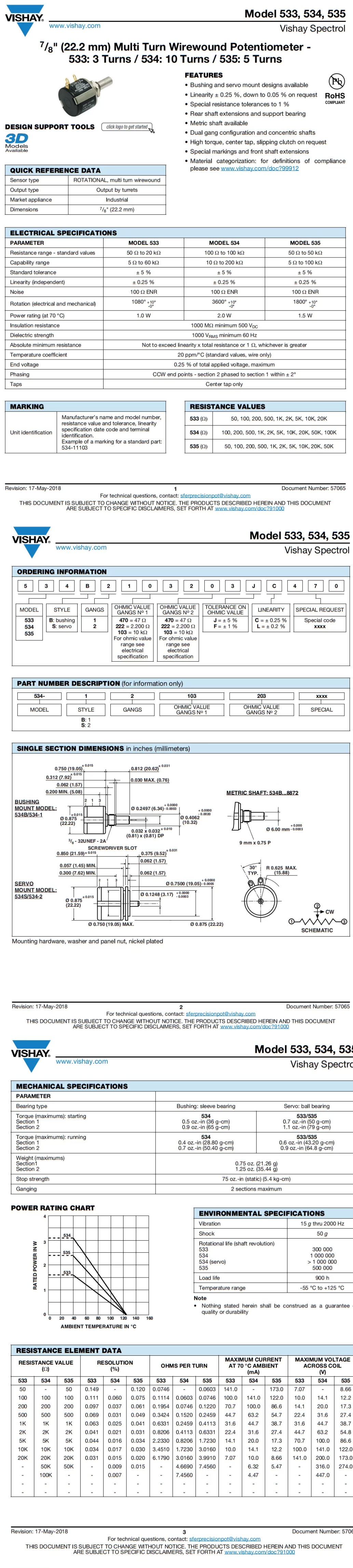 Imported Precision Wire-wound Potentiometer 534B1502JC Multi-turn Adjustable 1K-50K 500V