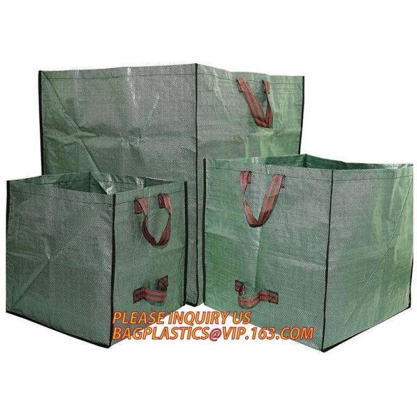 Square Bottom Green Leaf Collector Biodegradable Garden Bags PP WOVEN Fabric garden waste sacks with handles
