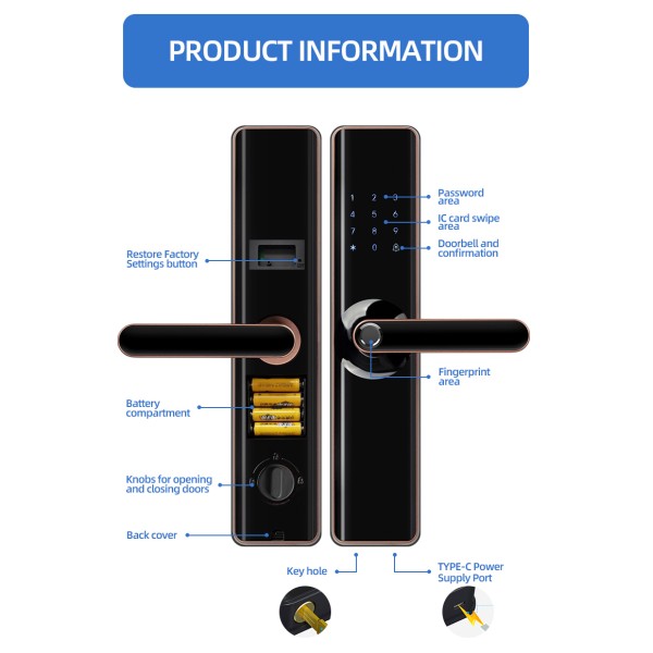 YAGU Smart Office Secure RFID Key Card Lock Digital Door Lock with Keyless Key Cylinder for Wood Doors for Hotel TTlock&TUYA