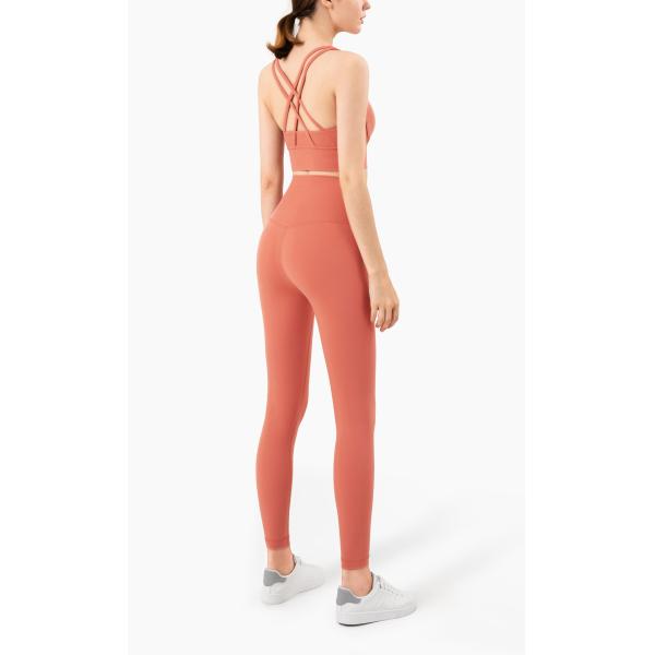 Cross Back Yoga Set Clothes Gathered Belly Matching Sports Bra And Leggings Set