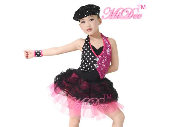 White Polka Dots Fuchsia Sequin Ballet Jazz Dance Costumes For Girls ODM Service