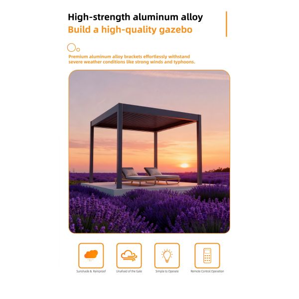 Waterproof All-Weather Electric Retractable Aluminum Pergola with Custom Size Options