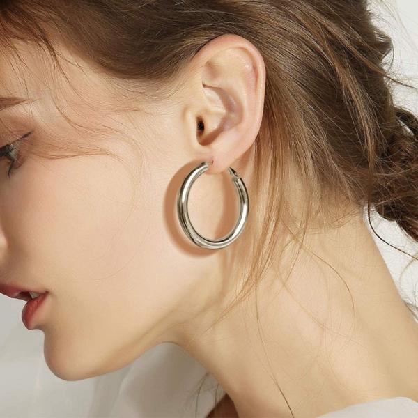 18K Big Gold Hoops Stainless Steel Engagement Large Silver Hoop Earrings