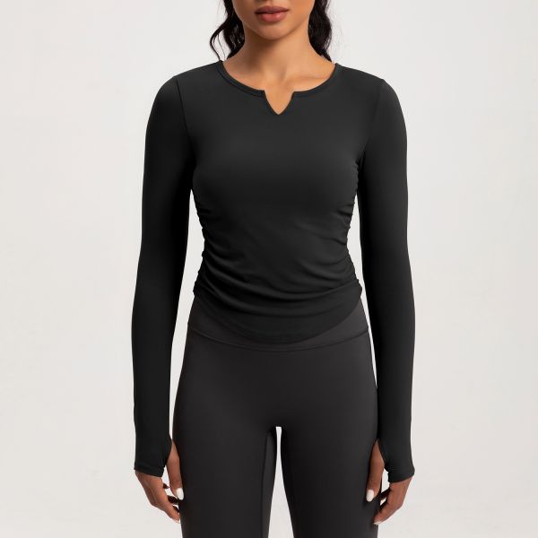 Women's Long Sleeve Yoga Top Slim Fit Moisture Wicking Fabric Brown