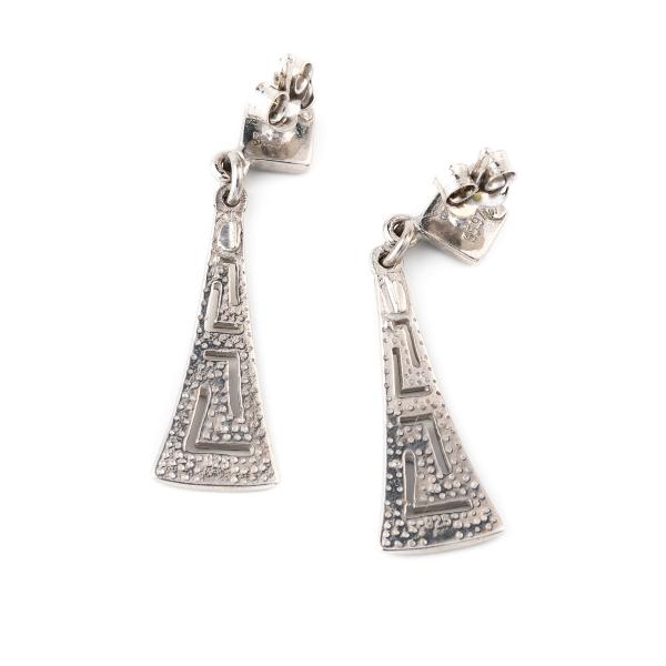 Retro Greek Key Curvy Silver Blue Fire Opal Dangle Earrings High Quality Jewelry For  Women