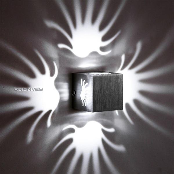 Spiral Square 1W 3W Indoor LED Wall Light Hollow Aluminum RGB Colorful