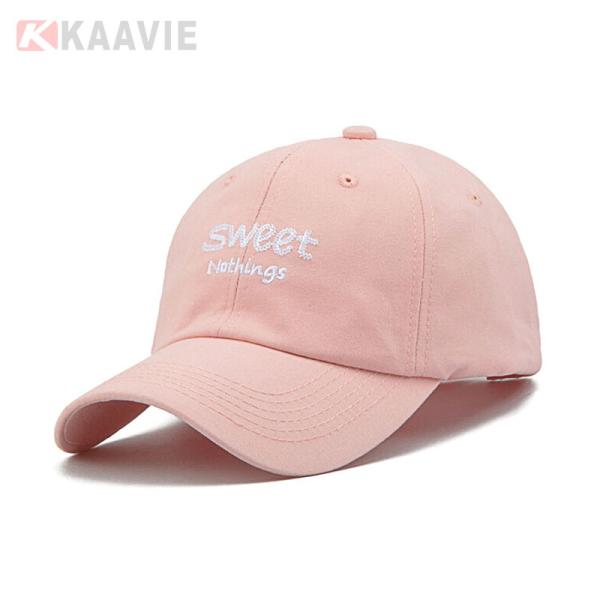 100% Cotton 5 Panel Baseball Caps Curved Brim Pink Sports Cap 58cm