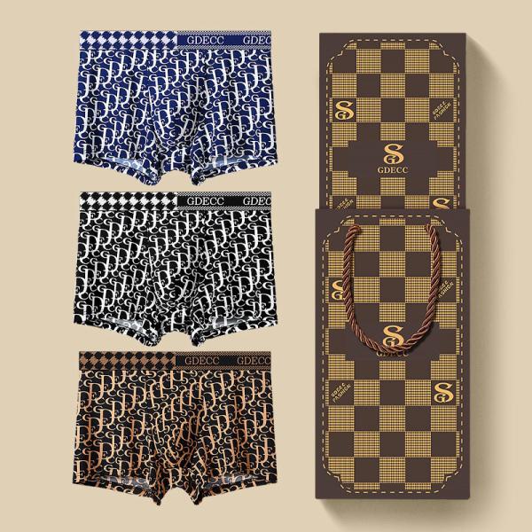 2xl 3xl 4xl Polyamide Mens Boxer Shorts 3 Pack Gift Box Antibacterial Letter Print Ice Silk