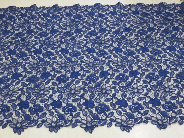 Royal Blue Cord Floral Embroidered Lace Fabric Handwork For Woman Dress