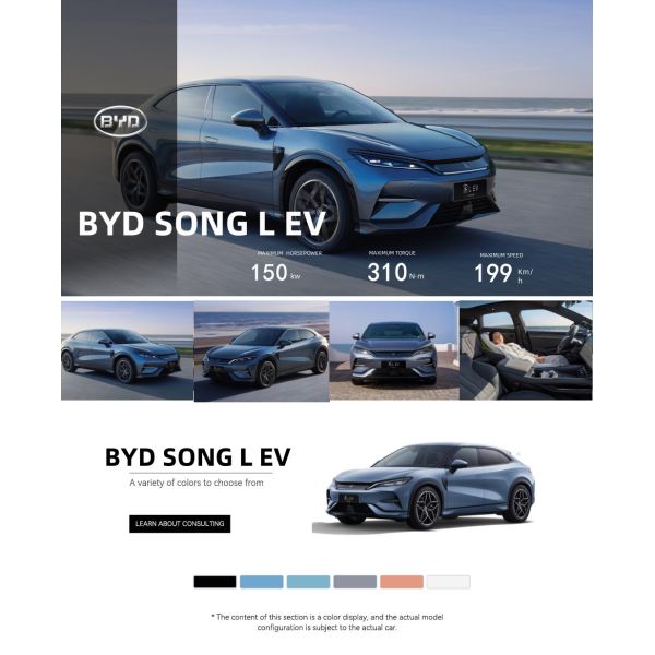 2025 BYD Song L EV Mid-size Electric SUV with 550km Range 71.8kWh Blade Battery and DiPilot 100 Intelligent Driving