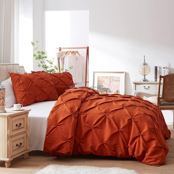 Королевский размер Solid Pinch Pleat Pintuck 3-частный набор одеяла с бриллиантовой вышивкой