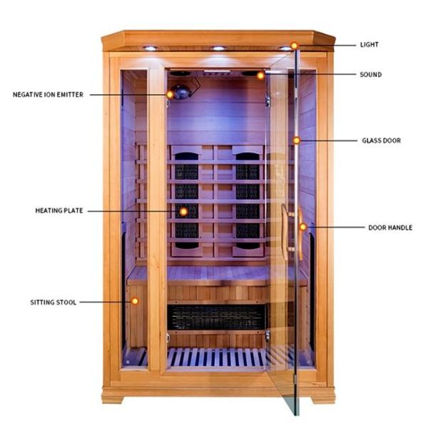 Wood Color Indoor Colorful Light Home Infrared Sauna Room 2 Person Size 1750W
