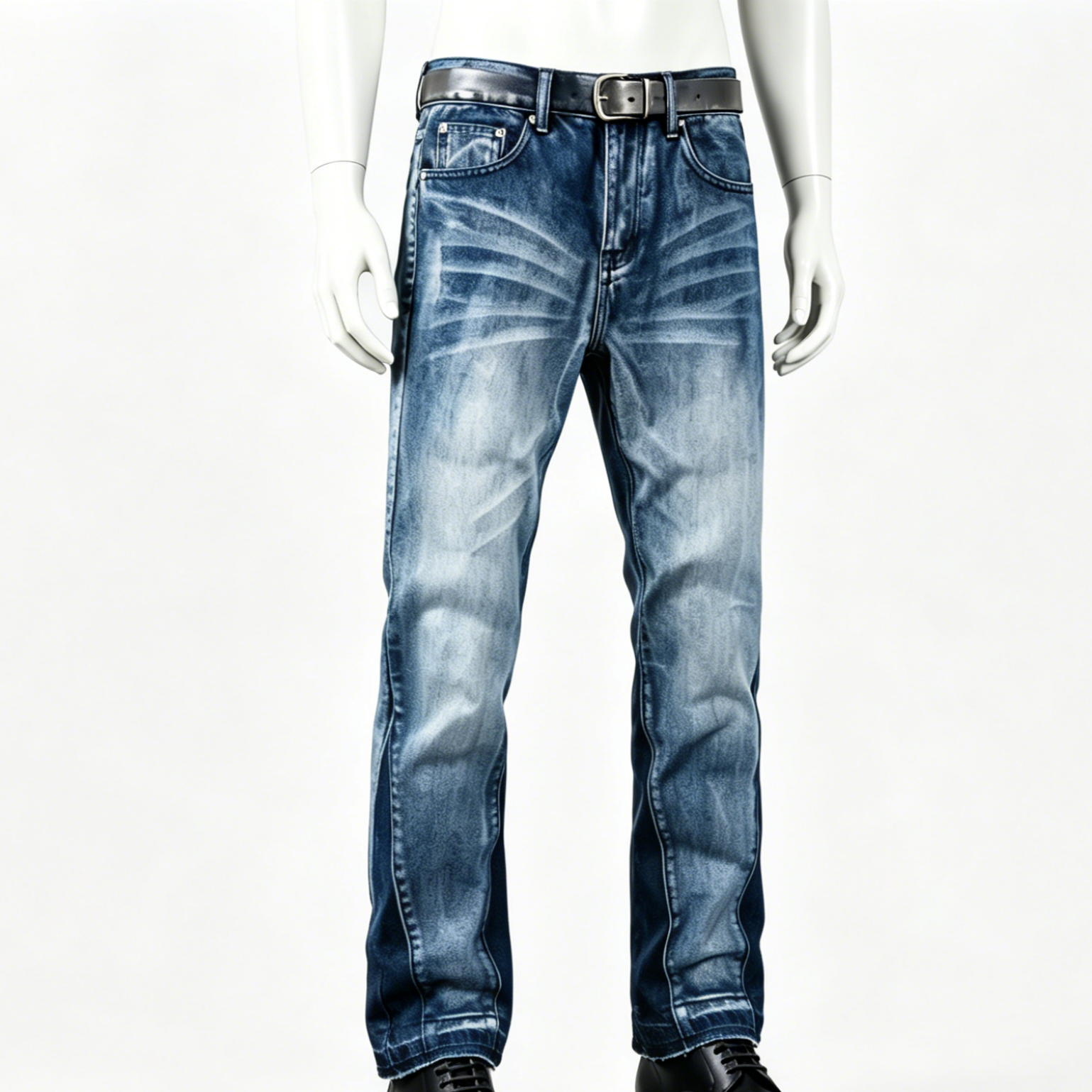 Flare Patchwork Denim Jeans Mid Rise Streetwear Denim Pants With Whisker Detailing