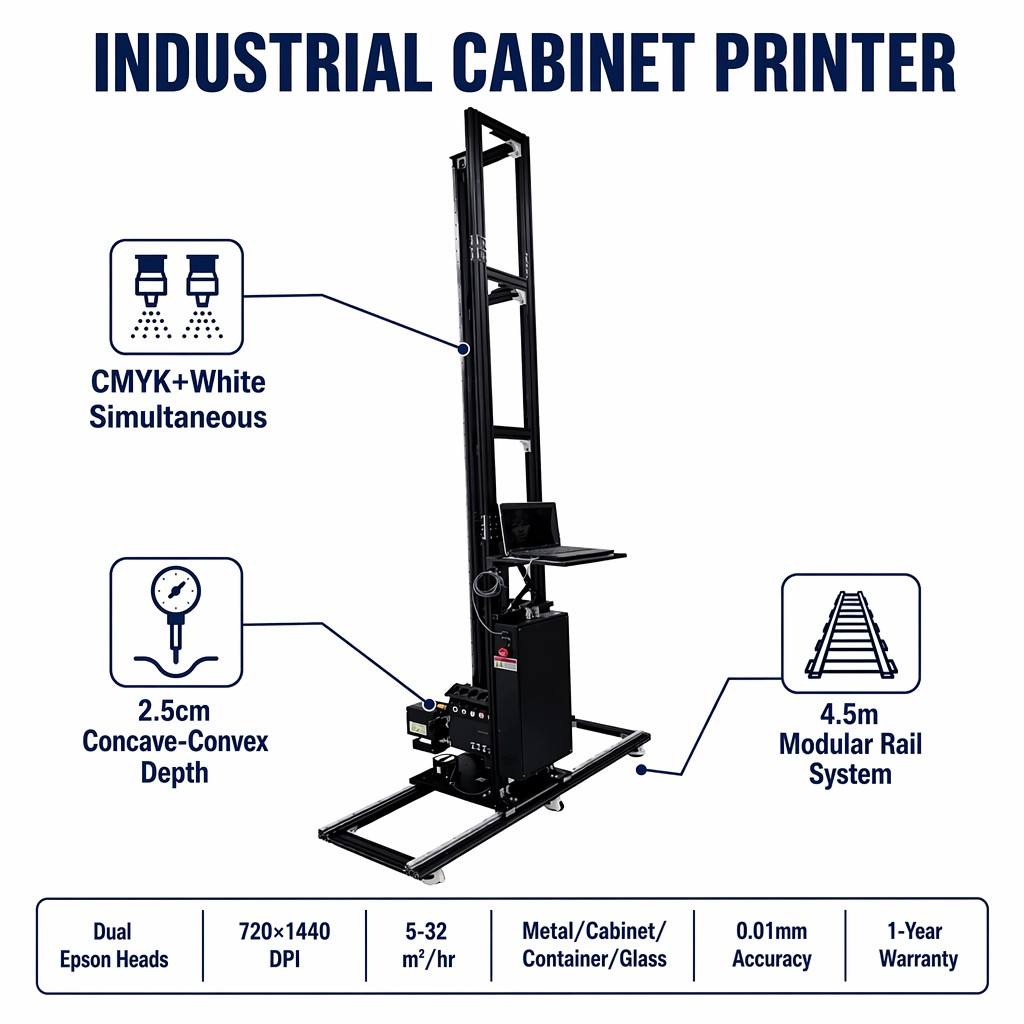 Uneven Surface 3D Vertical Wall Printer CMYK+W Ink for Cabinet Furniture Mural Art Unlimited Width