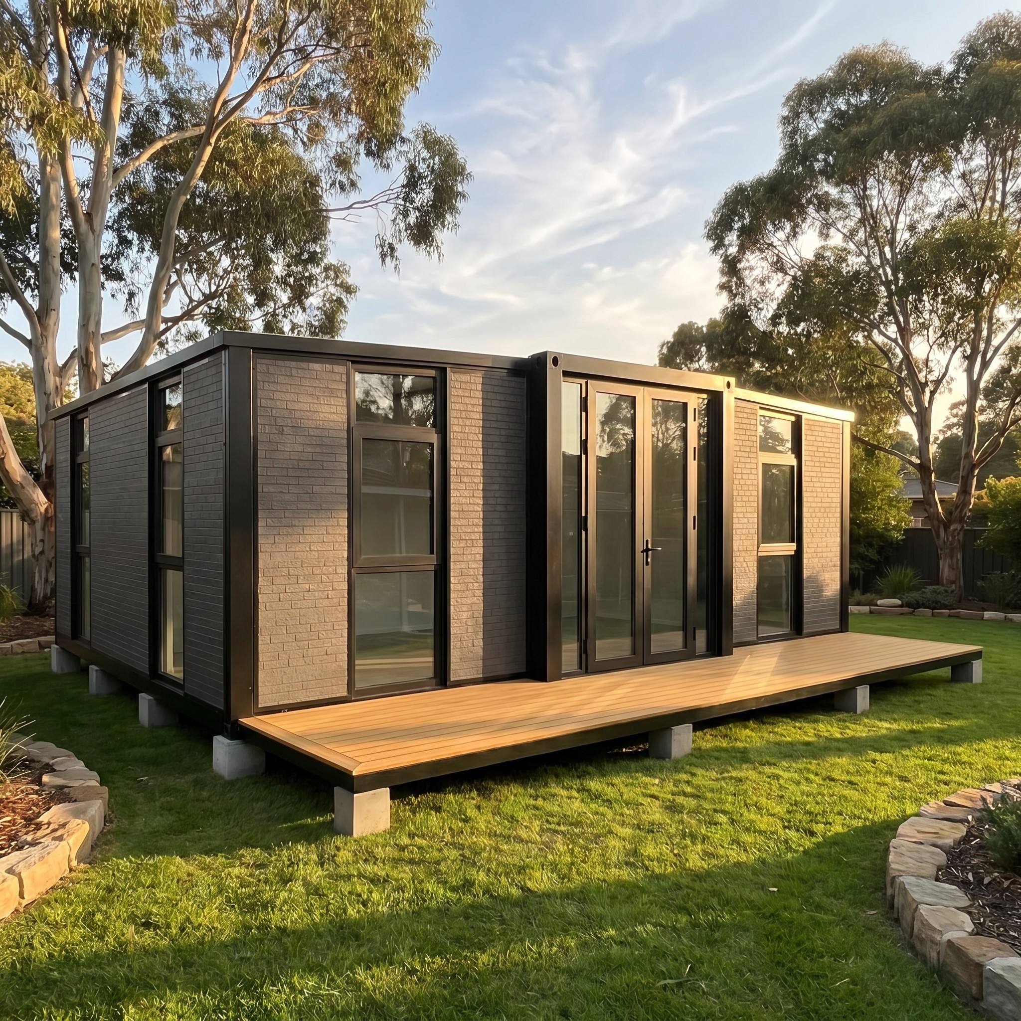 20ft Expandable Container House for California ADUs - Urban Brick Texture