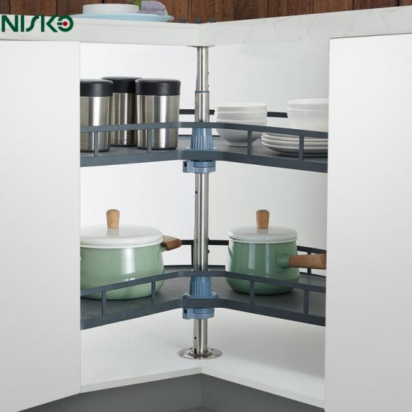 Estante de almacenamiento para botellas de condimentos de gabinete de esquina Kitchen Magic, cesta giratoria de 270 grados