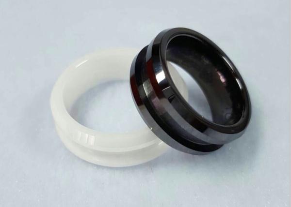 Black Glossy Zirconia Ceramic Ring With Double Grooved Brushed Center 8mm